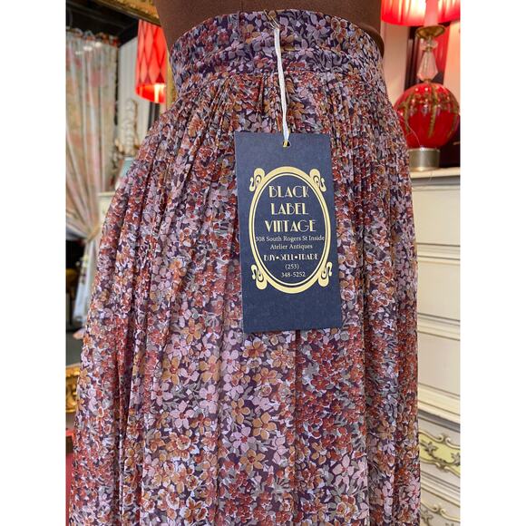 vintage 1970s rust chiffon maxi skirt high waist accordion pleat full boho 27 s - Picture 5 of 11